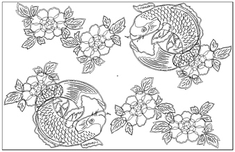 和風素材 和柄 着物柄 背景 壁紙 鯉の丸に牡丹 紫紅社ダウンロード販売